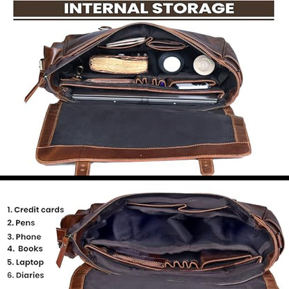 Leather Messenger Bag for Men and Women, Leather Briefcase with Laptop Bag, Shoulder Bag, Office with Adjustable Strap - color: Light Brown