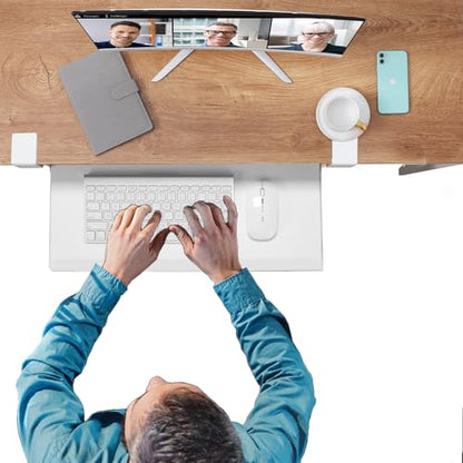 ETHU Under Desk Keyboard Tray - Small Slide Out Keyboard Shelf with C Clamp Mount, 19.7" x 11.8" Ergonomic Pull Out Tray for Home Office Desk, White - color: White, size: Small