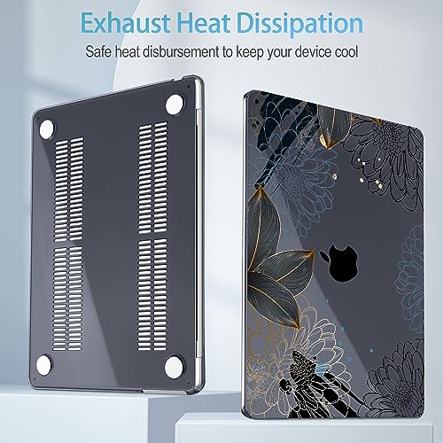 Mektron for 2026/2025/2024/2023 MacBook Air 15 INCH M5 A3448 /M4 A3241 /M3 A3114 /M2 A2941 Case, Printed Plastic Hard Shell Cover with 15.3" Liquid Retina Display Touch ID, Line Chrysanthemums - color: Line Chrysanthemums