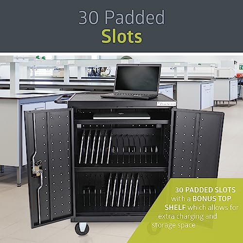 Pearington 32 Device Mobile Charging and Storage Cart for iPads, Chromebooks and Laptop Computers, Up to 13-inch Screen Size, Surge Protection, Front & Back Access Locking Cabinet - size: No Cord Management