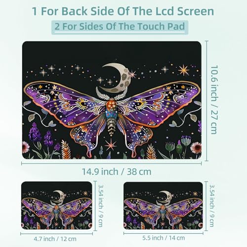 Universal Laptop Skin Decal, 3-Piece Vinyl Protector for 12 13 14 15.6" Notebook, Waterproof Anti-Scratch, Easy Trim & Bubble-Free Finish, Mystical Moth - color: Mystical Moth