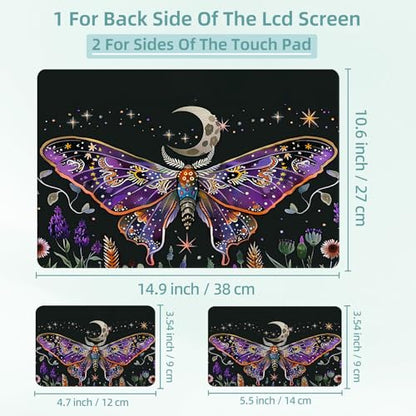 Universal Laptop Skin Decal, 3-Piece Vinyl Protector for 12 13 14 15.6" Notebook, Waterproof Anti-Scratch, Easy Trim & Bubble-Free Finish, Mystical Moth - color: Mystical Moth