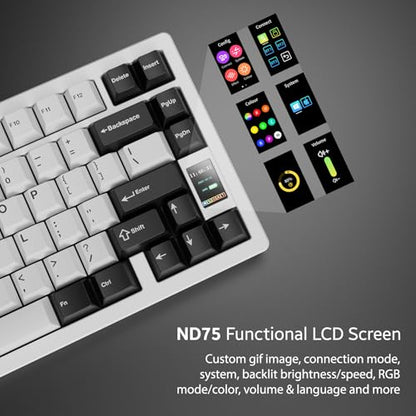 OOCTPK Chilkey ND75 Aluminum 75% Wireless Mechanical Gaming Keyboard with LCD Screen, Quick Assembly, BT/2.4G/USB-C, Hot Swappable Per-Key RGB Custom Keyboard for Windows, MacOS - color: White, size: 1.2mm PCB Flex Cut