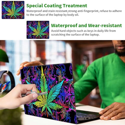 Laptop Skin Sticker Decal, Universal Protective Cover Fit 12 13 14 15.6 Inch Notebook, Reusable Water-Resistant Vinyl Decal w/ 2 Wrist Pads for Business Travel Office, Green Leaves - color: Green Leaves