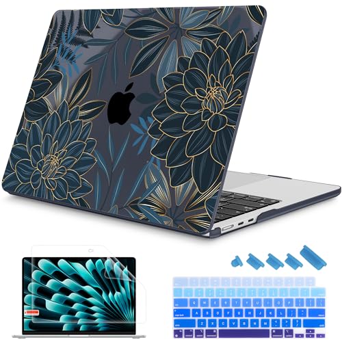 Mektron for 2026/2025/2024/2023 MacBook Air 15 INCH M5 A3448 /M4 A3241 /M3 A3114 /M2 A2941 Case, Printed Plastic Hard Shell Cover with 15.3" Liquid Retina Display Touch ID, Dahlia Flower C035 - color: Dahlia Flower C035