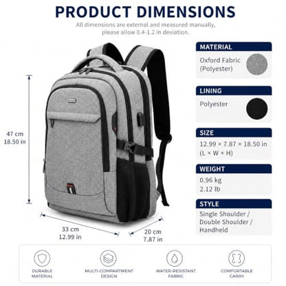 Travel Laptop Backpack with USB Port, Reflective Business Bag (Heather Gray) - color: Heather Gray