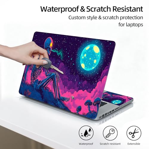 Universal Laptop Skin Sticker Decal, 12"-15.6" Aesthetic Vinyl Wrap, Neon Skeleton Glowing Moon Waterproof Notebook Cover Art Protector for MacBook HP Dell Lenovo, Fits 13" 14" 15" 15.6" - color: Neon Skeleton Glowing Moon