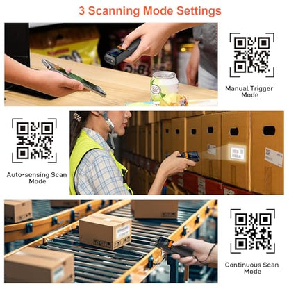 KUIIYER Mini Barcode Scanner, 2D QR 1D Bluetooth Wireless Bar Code Reader | LCD Screen Display & Setting Keypad & AI Voice, Small Portable Handheld Barcode Reader for Smart Phone, Computers & POS