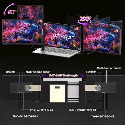 Triple Laptop Screen Extender, 16" Triple Screen Laptop Monitor Extender, FHD 1200P IPS Triple Monitor, 235° Rotation Plug&Play for Multi-Screen Work/Travel/Conference/Study - size: 16.1"