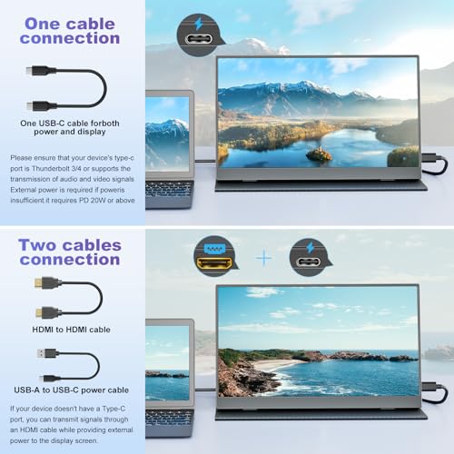 18.5 Inch Portable Monitor, FHD 120Hz IPS HDR 125% sRGB USB-C HDMI External Travel Monitor with Built-in Speakers, VESA Compatible for Laptop MacBook PC Surface PS5 Xbox - size: 18.5
