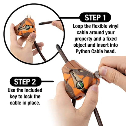 Master Lock Cable Lock, Python Adjustable Keyed Cable Lock, 6 ft. Long Cable, 2 Pack Mossy Oak Blaze Camouflage