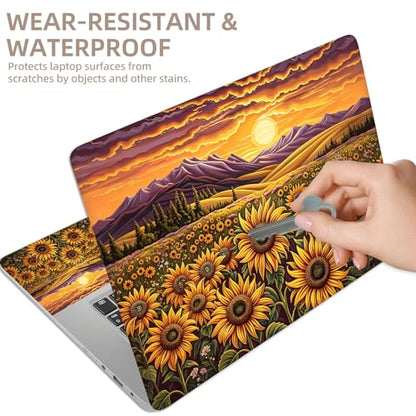 Universal Laptop Skin Sticker for 12/13/14/15.6 Inch Laptops, Reusable Vinyl Laptop Decal Cover, Waterproof Scratch Resistant Notebook Skin with 2 Wrist Pads,Sunset Sunflowers - color: Sunset Sunflowers