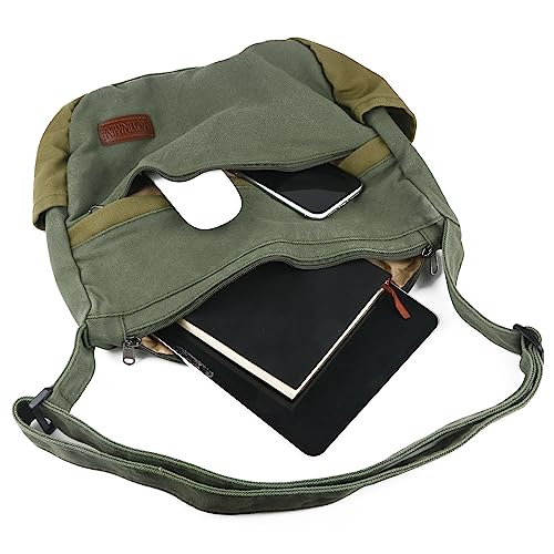 Large Canvas Messenger Bag with Multiple Pockets for Men and Women, Crossbody Shoulder Tote Hobo Laptop Bag - color: 2 - Green