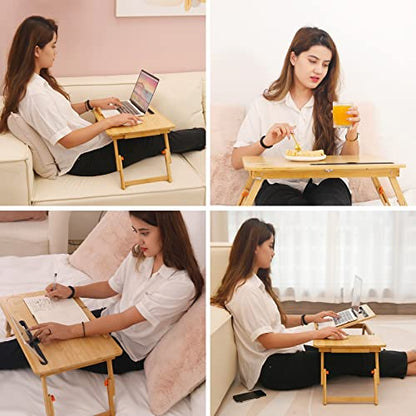 Laptop Desk for Bed, COIWAI Bed Tray,Laptop Lap Desk,Foldable Portable Tray for Sofa Couch Floor, Adjustable Height and Angle, with Tablet Phone Hold Slot,with Storage Drawer - size: 21.7" *13.8" Height/Angle adjust