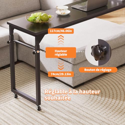 Aibiju Overbed Table with Wheels, Mobile Bed Desk with Adjustable Height, Rolling Table, Laptop Table, Recliner Desk, for Bedroom, Living Room, Office, Black YD-BT001B - color: Black