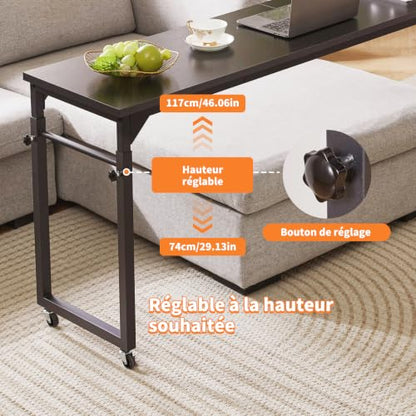 Aibiju Overbed Table with Wheels, Mobile Bed Desk with Adjustable Height, Rolling Table, Laptop Table, Recliner Desk, for Bedroom, Living Room, Office, Black YD-BT001B - color: Black