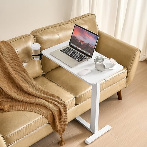 VEVOR Overbed Table, Over Bed Table with Wheels Adjustable Height, Mobile Hospital Bed Table, Rolling Laptop Desk with Fixed Top & Cup Holder, Portable Over Bed Desk for Home, Office, Study, White - color: White, style: Fixed Desktop