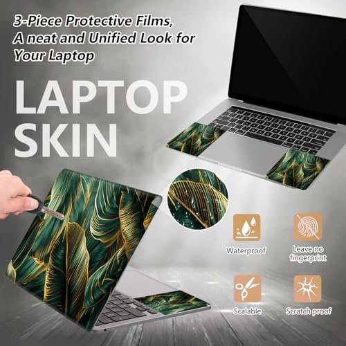 Laptop Skin Sticker for 12.1”-15.6“ Laptops (Fits 13”, 13.3”, 14”, 15”, 15.4”) | Protective Universal Reusable Vinyl Art Decal Cover | Waterproof & Scratch-Resistant-Gold Green Tropical Leaf - color: Gold Green Tropical Leaf