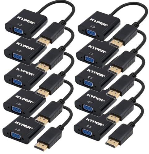 Kyper USKyper-1377 (10 Pack) DisplayPort DP to VGA Adapter Male to Female, 1080P Gold-Plated Converter for Computer Desktop Laptop Monitor Projector HDTV Compatible All Brands