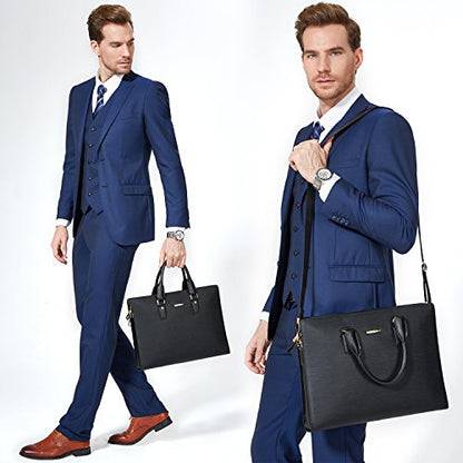 BOSTANTEN Leather Lawyers Briefcase Laptop Business Slim Bags for Men & Women - color: Black Medium