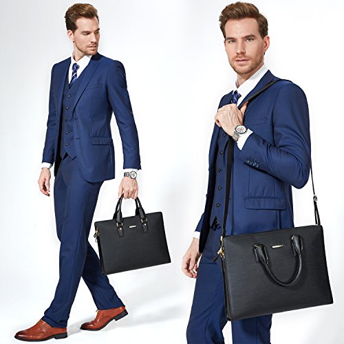 BOSTANTEN Leather Lawyers Briefcase Laptop Business Slim Bags for Men & Women - color: Black Medium