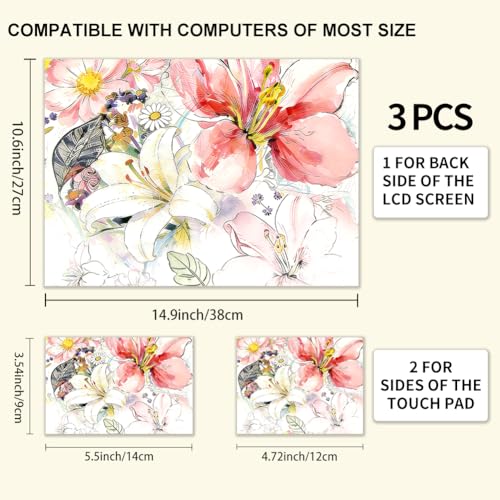 3Pcs Laptop Skin Sticker Decal Flowers PVC Laptop Sticker Fits for 12-16 Inch Notebook Waterproof Scratch Proof Art Paintings Universal Notebook PC Personalized Protector Gift - style: Line art and flowers