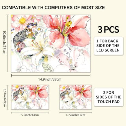 3Pcs Laptop Skin Sticker Decal Flowers PVC Laptop Sticker Fits for 12-16 Inch Notebook Waterproof Scratch Proof Art Paintings Universal Notebook PC Personalized Protector Gift - style: Line art and flowers