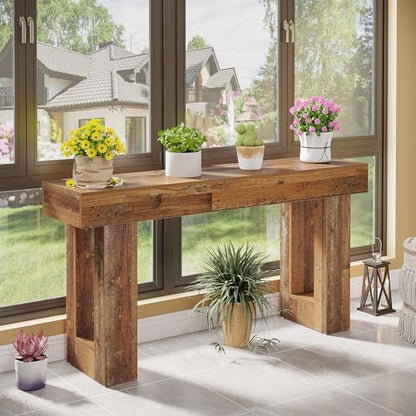 Tribesigns 63-Inch Long Console Table, Wooden Rectangular Sofa Table Behind The Couch, Farmhouse Entryway Table for Entrance, Hallway, Living Room (Mix Brown) - color: Mix Brown (63")