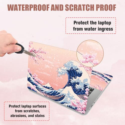 PLIGREAT 15 Inch Laptop Skin Sticker Decals, Pink Sea Wave Universal Vinyl Reusable Notebook Cuttable Decal Watercolor Art Protector Cover for 12" 13" 13.3" 14" 15 inch Laptop Netbook - color: Sea Wave