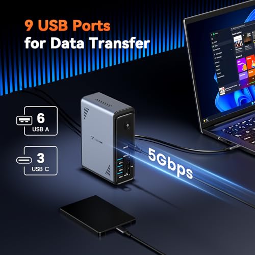 TobenONE 18 in 1 USB C Docking Station 3 Monitors 4K@60Hz, Laptop Docking Station with 100W Power Adapter, Triple Monitors with 3 HDMI, 9 USB Ports, Gigabit Ethernet, for Windows and Chrome OS