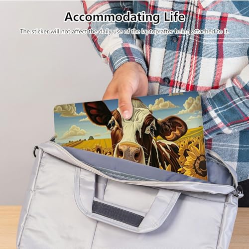 Universal Laptop Skin Sticker with 2 Wrist Pad Skins, Waterproof Scratch Resistant Vinyl Laptop Cover Decal, Cut to Fit for 11–15.6 Inch MacBook HP Dell Lenovo, Cow Sunflowers - color: Cow Sunflowers