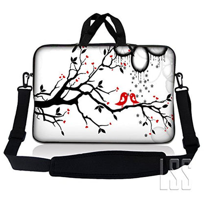LSS 15 15.6 inches Laptop Sleeve Bag with Matching Laptop Skin Sticker Combo | Carrying Case w/Handle & Adjustable Shoulder Strap for 14" 15" 15.6" - Lovebirds Eyecatching Red On Black - color: Lovebirds Eyecatching Red on Black and White, size: 15 inch