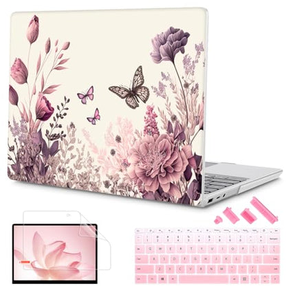 Mektron Case for 13.5" Microsoft Surface Laptop 5/4/3 with Metal Palm Rest Model 1951/1868, 2019/2021/2022 Release Plastic Hard Shell Cover with Screen Protector, Butterfly Flower C074 - color: Butterfly Flower C074
