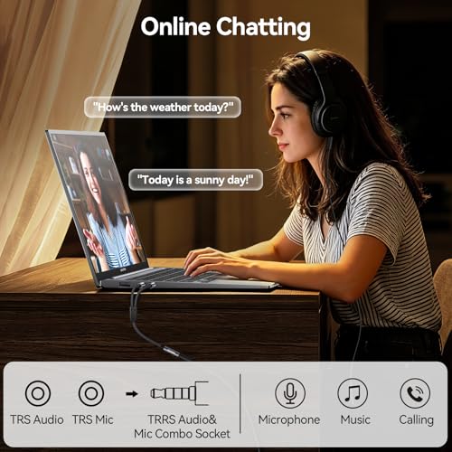 SAMZHE Headphone Splitter for Computer 3.5mm Female to 2 Dual 3.5mm Male Braided Audio Splitter Cable Microphone Stereo Jack Earphones Port Cord Gaming Headset to PC Laptop Adapter Black