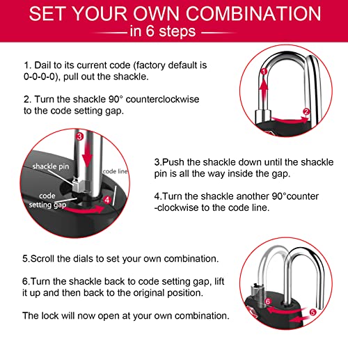 ZHEGE Suitcase Lock TSA Approved, 4 Digit Combination Luggage Lock (Black) | Resettable, for Backpack, Briefcase, Tent, Small Gym Locker Padlock - color: Black 1, size: 4 Digit Padlock