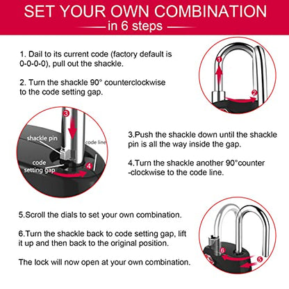 ZHEGE Suitcase Lock TSA Approved, 4 Digit Combination Luggage Lock (Black) | Resettable, for Backpack, Briefcase, Tent, Small Gym Locker Padlock - color: Black 1, size: 4 Digit Padlock