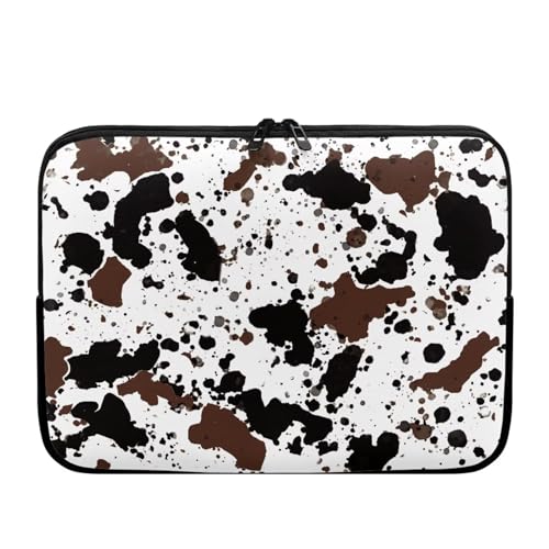Brown & Black Cow Print 10 Inch Laptop Sleeve, Laptop Bag Computer Cover Portable Zipper Tablet Carrying Case Protective Notebook Sleeves Briefcase Shoulder Bag for Travel/School - color: Brown & Black Cow Print, size: 10 Inch