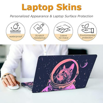 Universal Laptop Skin Sticker with 2 Wrist Pad Decals, 3-Piece Removable Vinyl Laptop Cover, Astronaut Cat Waterproof Anti-Scratch, Easy-Trim Fit for 13.3" 14" 15.6" Laptops - color: Astronaut Cat