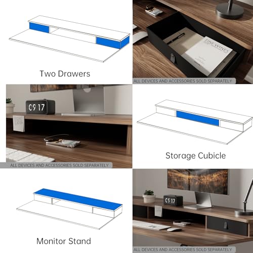 HUANUO 55" x 26" Electric Standing Desk with 2 Drawers, C-Clamp Mount Compatible, Height Adjustable Computer Desk, Home Office Stand Up Desk with 4 Preset Heights & 2 Hooks, Walnut - color: Walnut, size: 55" X 26"