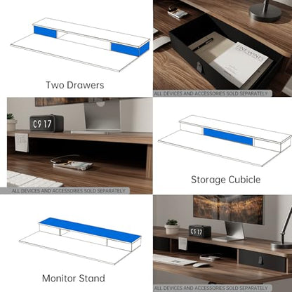 HUANUO 55" x 26" Electric Standing Desk with 2 Drawers, C-Clamp Mount Compatible, Height Adjustable Computer Desk, Home Office Stand Up Desk with 4 Preset Heights & 2 Hooks, Walnut - color: Walnut, size: 55" X 26"