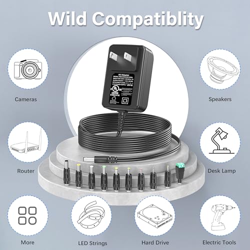 20V 1.5A 1A Charger Power Supply Adapter with 10 Interchangeable Jacks UL | Power Cord 20V 30W 20 Volt 1500mA 1000mA 800mA 500mA DC Adaptor PERFEIDY