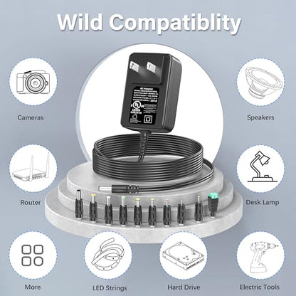 20V 1.5A 1A Charger Power Supply Adapter with 10 Interchangeable Jacks UL | Power Cord 20V 30W 20 Volt 1500mA 1000mA 800mA 500mA DC Adaptor PERFEIDY