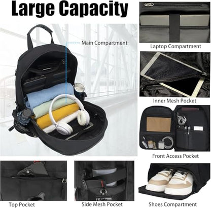 Travel laptop backpack, Extra Large 65L Traveling College Backpack,Large Capacity Backpack for Men Women,Fits 17 Inch Computer, USB Charging Port, Black - color: 65l Black With Shoes Storage Bag