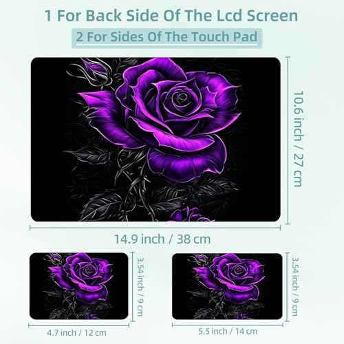 Universal Laptop Skin Decal, 3-Piece Vinyl Protector for 12 13 14 15.6" Notebook, Waterproof Anti-Scratch, Easy Trim & Bubble-Free Finish, Purple Rose - color: Purple Rose