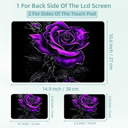 Universal Laptop Skin Decal, 3-Piece Vinyl Protector for 12 13 14 15.6" Notebook, Waterproof Anti-Scratch, Easy Trim & Bubble-Free Finish, Purple Rose - color: Purple Rose