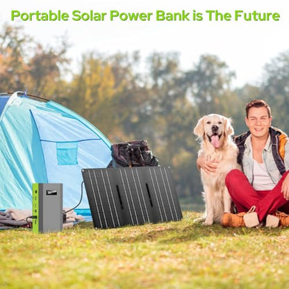 300W Solar Powered Power Bank Generator with 60W Panel, Portable Solar Power Station with DC AC Outlet 110V for Laptop Smart Devices RV Outdoor Camping