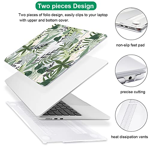 for MacBook Air 13 inch Case 2026 M5 A3449 2025 M4 A3240 2024 M3 A3113 2022 2023 A2681 M2 Chip, Plastic Pattern Hard Shell Case Cover for Mac Air 13.6 M5 2026 Touch ID, Tropical Green Leaves - color: Tropical Green Leaves