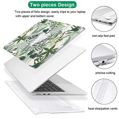 for MacBook Air 13 inch Case 2026 M5 A3449 2025 M4 A3240 2024 M3 A3113 2022 2023 A2681 M2 Chip, Plastic Pattern Hard Shell Case Cover for Mac Air 13.6 M5 2026 Touch ID, Tropical Green Leaves - color: Tropical Green Leaves