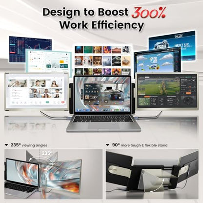 KEFEYA Laptop Screen Extender, 15.6" Portable Monitor for Laptop with 120% sRGB, FHD IPS & USB to HDMI Hub & 235° Rotation, Triple Monitor Extender Plug & Play Fits for All Laptops (Mac/Win/Android) - size: Triple-15.6"