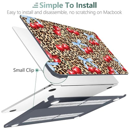 DONGKE for MacBook Air 13 Inch Case M5 2026 M4 2025 M3 M2 2024-2022 A3449 A3240 A3113 A2681, Plastic Hard Shell & Keyboard Cover & Screen Film for MacBook Air 13.6 Inch Case - Leopard Cherry - color: Leopard Cherry